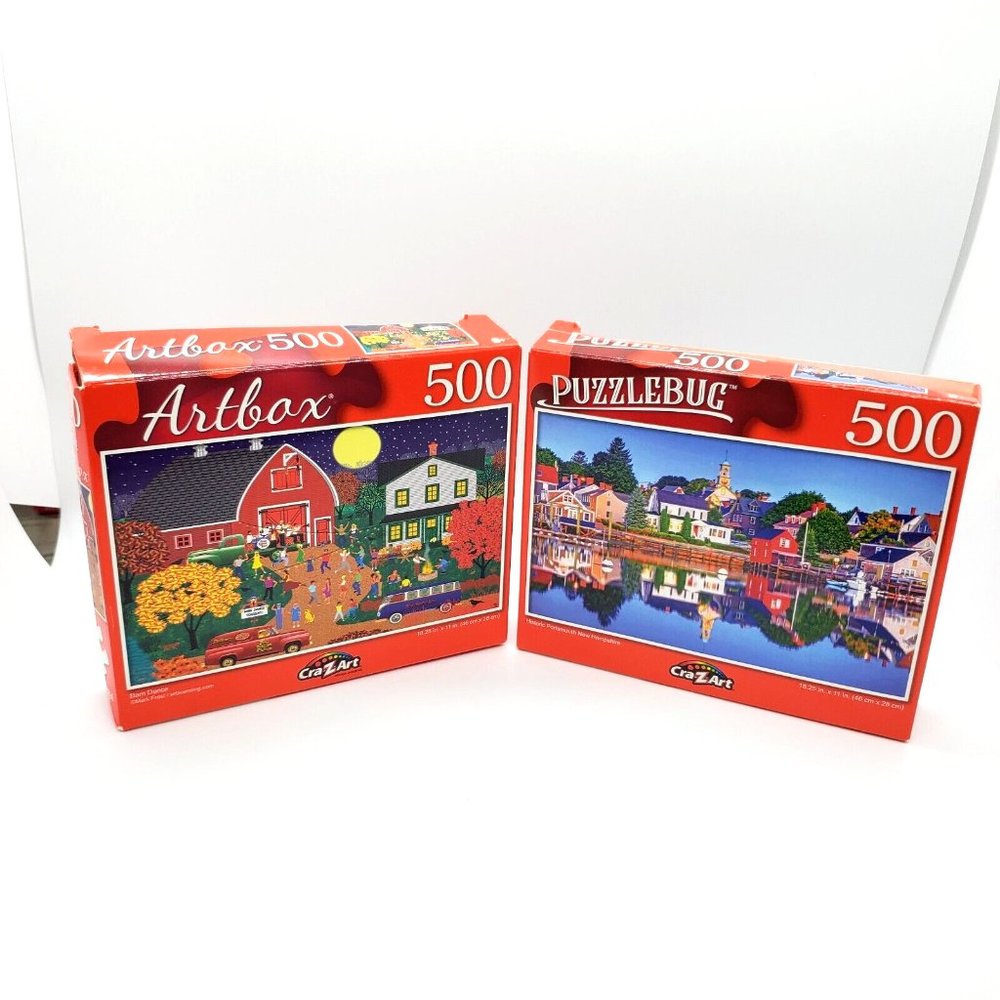 Cra-Z-Art Puzzlebug (2) 500 Piece Jigsaw Puzzles Barn Dance, Historic Portsmouth